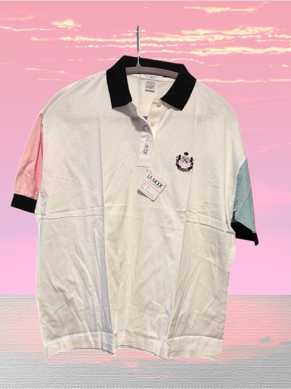 LA MODE vintage golf shirt new with tags 1980s embroidered collar